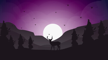 Fototapeta premium Montain landscape silhoutte flat illustration