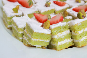 Matcha Strawberry Cake for desserts. Morning Breakfast