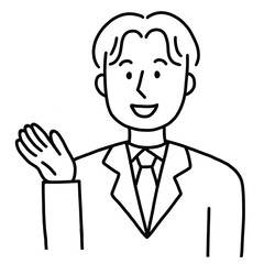 案内するビジネスマン　線画