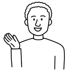 案内するアフリカ系男性　線画