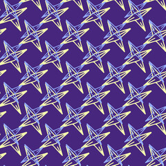 Cute sky pattern on a dark background with bright stars for factory prints, children's clothing, wrapping paper and gift wrapping.