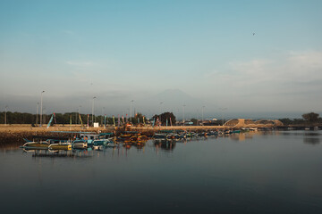 Fototapeta na wymiar Morning View Around Marina Boom beach in Banyuwangi city.