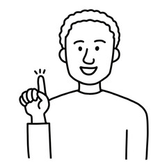 アフリカ系外国人線画：ひらめき　指差し