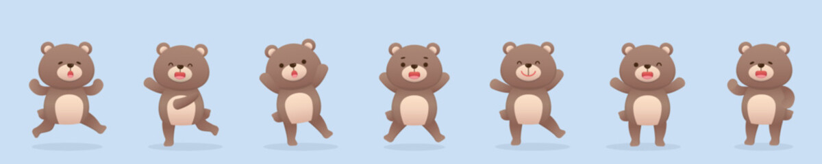 Obraz na płótnie Canvas 8 cute baby bear or bear or teddy bear mascots, happy, cute, vector cartoon style