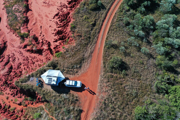 Aerial landscape view of car and caravan in Cape Leeuwin Western Australia - obrazy, fototapety, plakaty