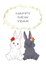 年賀状　2023　椿の花とうさぎのかわいい年賀状