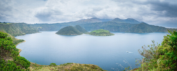 panoramic view of cuicocha lagoon, ecuador © jon_chica