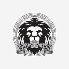 wild king lion vector logo