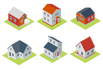 Isometric design of a private house. Isometric buildings set. Vector illustration Urban and Rural Houses collection
