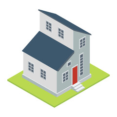 Isometric design of a private house. Isometric buildings set. Vector illustration Urban and Rural Houses collection