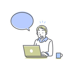 男性　パソコン作業　シンプルでスタイリッシュな線画イラスト