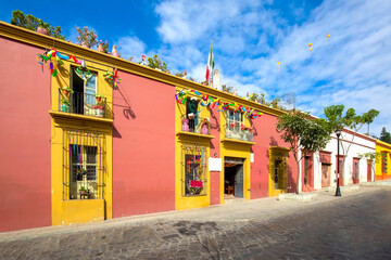 Oaxaca, Mexico, Scenic old city streets and colorful colonial buildings in historic city center.