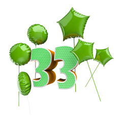 3D rendering Anniversary Birthday invitation template with realistic balloons