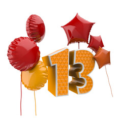 3D rendering Anniversary Birthday invitation template with realistic balloons