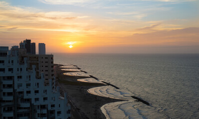 Colombia, scenic view of Cartagena beaches and playas near historic city and resort hotel zone.