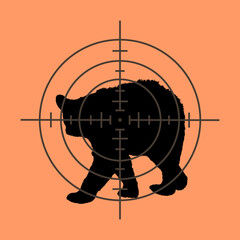Black bear hunting silhouette in crosshairs stock illustration.