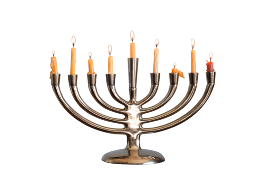 Nine candle Chanukkah Menorah isolated cutout