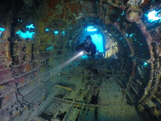 Japanese navy airplane Betty bomber in WW2 Chuuk (Truk lagoon), Federated States of Micronesia (FSM). Here is the world's greatest wreck diving destination.Chuuk (Truk lagoon).