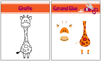 Cut And Glue Page Of Cute Giraffe. Suitable For Kids Activities