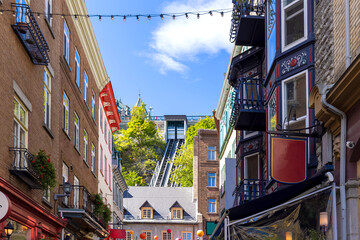 Canada, Old Quebec City tourist attractions, Petit Champlain lower town and shopping district.
