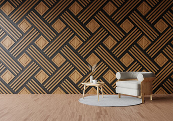 Fototapeta na wymiar minimal room and decoration copy space - seamless wood wall. 3D rendering.