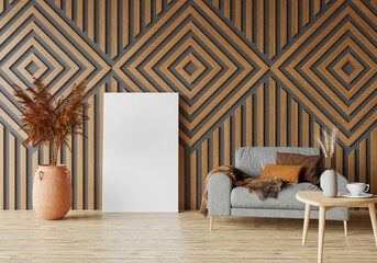 minimal room and decoration copy space - seamless wood wall. 3D rendering.