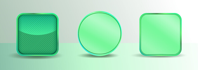 Apps frame button background. Bright light green abstract shape element design 3d style rendering, vector editable. 