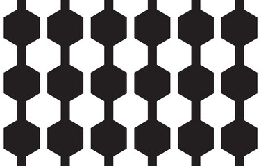 Connected hexagon shapes in black fill color connected in an alternating repeat pattern, geometrical vector illustration