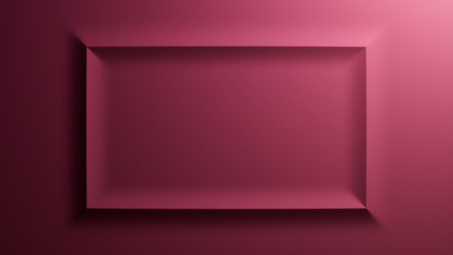 Maroon Gradient Background with Embossed Rectangle. Minimalist Surface with Raised 3D Shape. 3D Render.