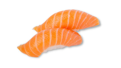 Salmon nigiri sushi on white background