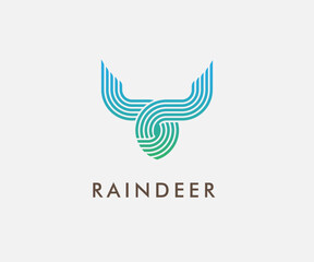 unique animal deer or buffalo Logo line Design, bovines. bison. Cattle. Taurus And Bull Logo Linear Design Vintage Retro Hipster Illustration Template