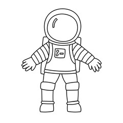 Hand drawn childish astronaut isolated on white. Vector doodle outline ilustration for coloring book