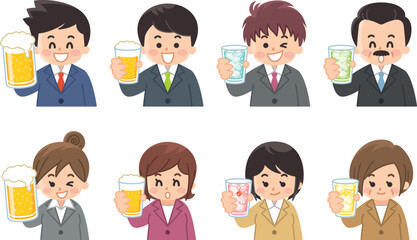 お酒を持ったスーツの男女