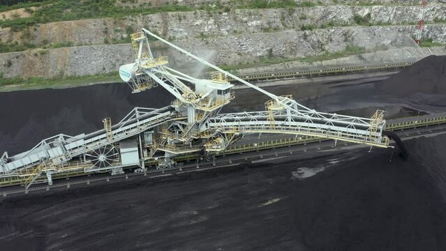 Coal terminal with technics working in it.
