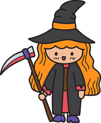 Hand Drawn cute witch illustration on transparent background