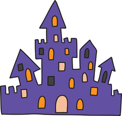 Hand Drawn halloween castle illustration on transparent background