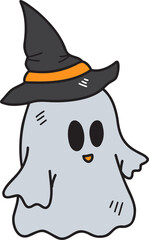 Hand Drawn cute ghost halloween illustration on transparent background