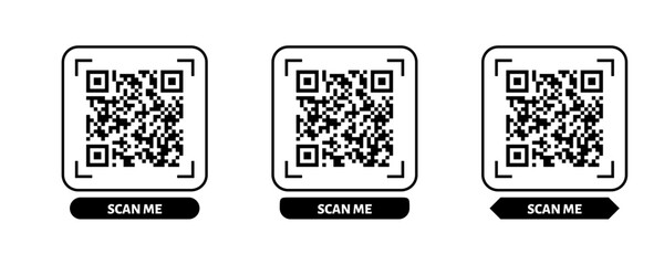 Scan me QR code design. QR code for payment, text transfer with scan me button. Vector illustration isolated in white background
