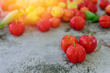 fresh cherry , on wood background, Red fresh cherry, High vitamin C and antioxidant fruits.