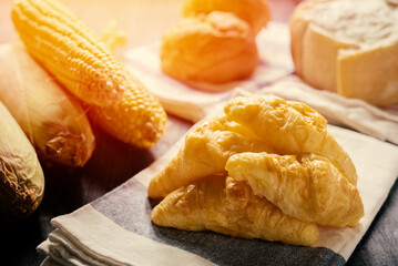 bread and freshly baked croissants, For breakfast and tea time.