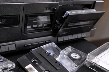 Vintage compact cassette and audio tape player