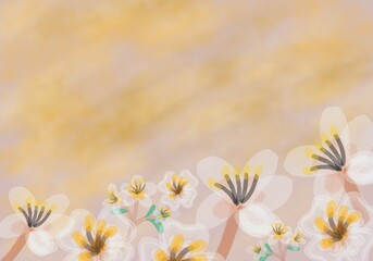 spring flowers background landscape illustration with watercolor 