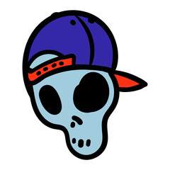 Skull in a cap line art. Vector logo or icon illustration isolated on white background.