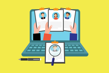 People applying for work position giving CV 2d vector illustration concept for banner, website, illustration, landing page, flyer, etc.