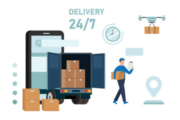 Logistics and Delivery 2d vector illustration concept for banner, website, illustration, landing page, flyer, etc.