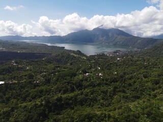 Fototapeta na wymiar Aerial view of Batur lake Kintamani Bali with cloud in the background