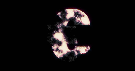Image of euro currency hologram symbol spinning over black background