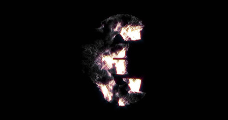 Image of euro currency hologram symbol spinning over black background