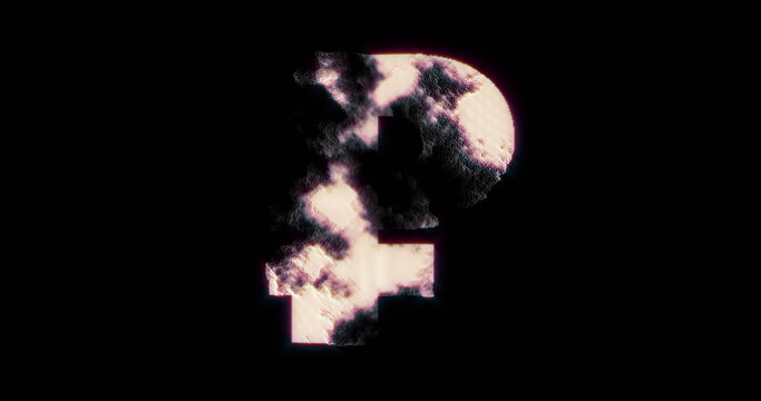 Image of russian ruble currency symbol spinning over black background