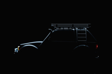 A powerful black Off-road car 4x4, safari, expedition off-roader,  side view. 3D illustration © Виталий Сова